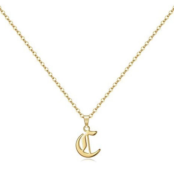 None Jewelry - Gold Old English Initial Necklace - Letter C​